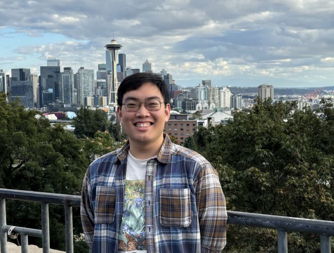 Dowon with the Seattle skyline during a recent visit.